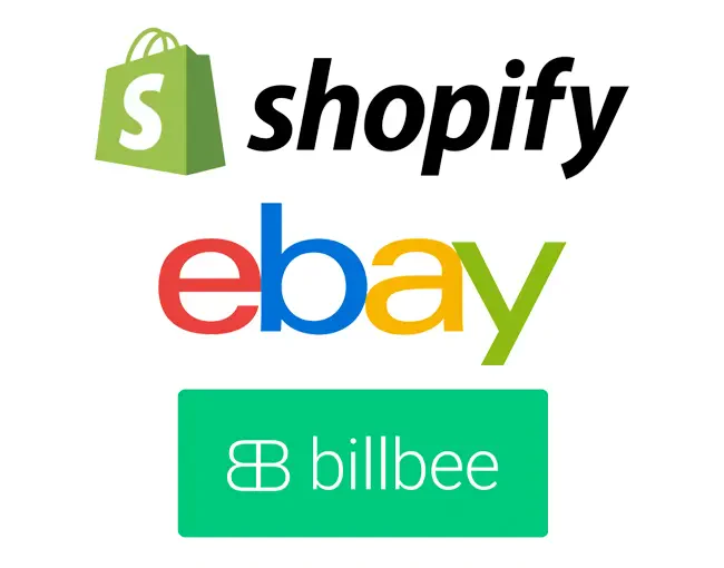 Shopify, eBay und Billbee Logos
