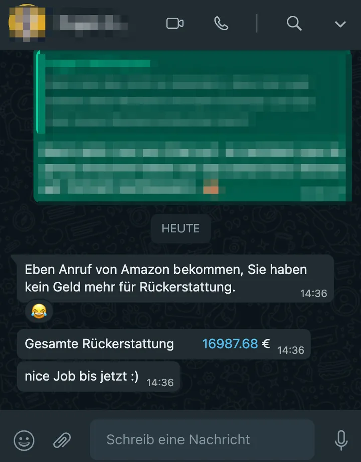 WhatsApp-Screenshot: Feedback von Beta-Tester Eugen